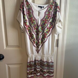 Chic White and Multicolor Boho Dress